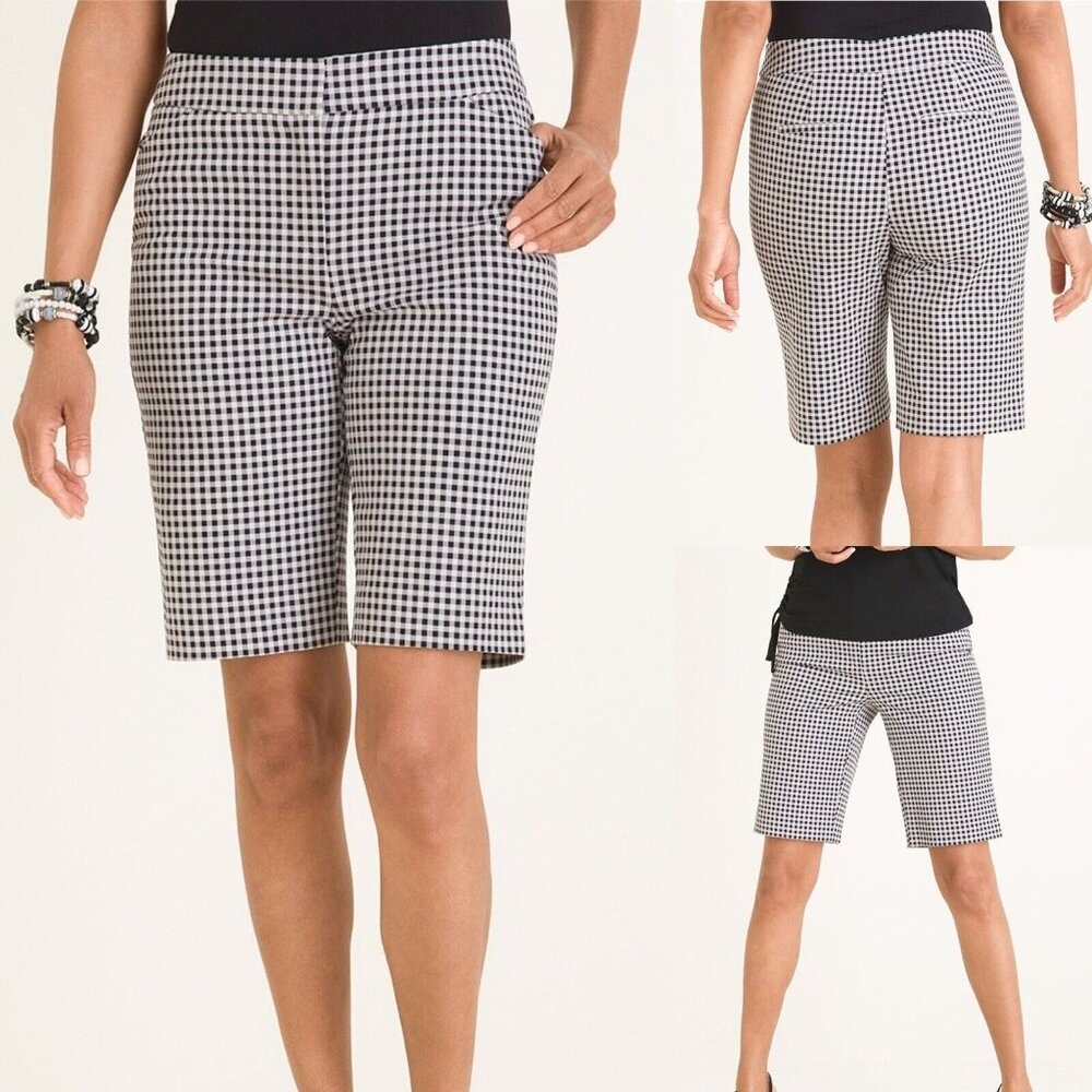 Chico’s Sz 0.5 (6) Secret Stretch Gingham Shorts 10 Inch Inseam Black White EUC - Picture 2 of 10